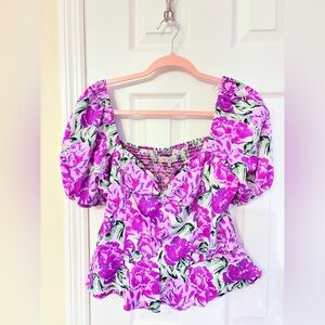 Wayf Purple Floral Smocked Top M